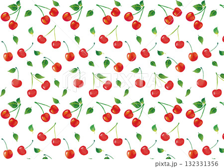 水彩風 真っ赤なサクランボのパターン 132331356
