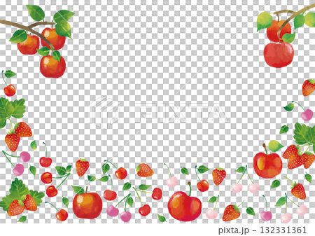 水彩風格可愛水果（櫻桃、草莓、蘋果）框架 132331361