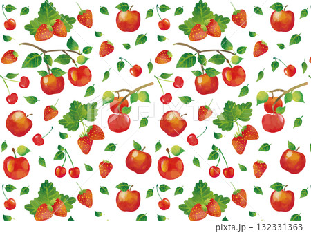 水彩風 かわいい果物（サクランボ・イチゴ・リンゴ）のパターン2 132331363
