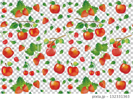 水彩風格可愛水果（櫻桃、草莓、蘋果）圖案2 132331363