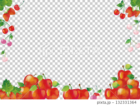 水彩風格可愛水果（櫻桃、草莓、蘋果）框架2 132331364