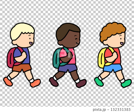 歩いて登校するミックス男の子　3人セット 132331383