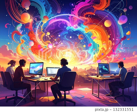AIが創造の世界を広げるカラフルなデジタルアート制作のイラ 132331551