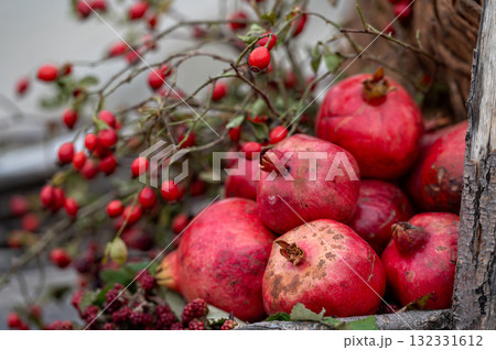 Pomegranate fruit on display at a farmers market in Georgia Pomegranate fruit on display at a farmers market in Georgia 132331612
