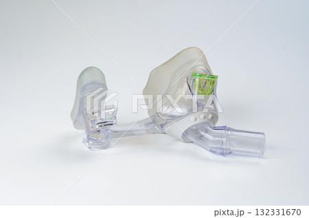 Medical nasal oxygen mask isolated on white. Continuous positive airway pressure CPAP equipment 132331670