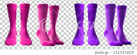 2 Set of magenta purple violet, front side view blank plain socks on transparent background, PNG file. Mockup template for artwork design 2 Set of magenta purple violet, front side view blank plain socks on transparent background, PNG file. Mockup template for artwork design 132331829