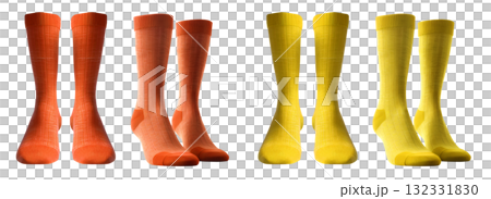 2 Set of orange yellow, front side view blank plain socks on transparent background, PNG file. Mockup template for artwork design 2 Set of orange yellow, front side view blank plain socks on transparent background, PNG file. Mockup template for artwork design 132331830