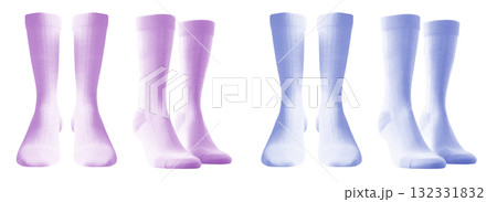 2 Set of pastel purple blue violet, front side view blank plain socks on transparent background, PNG file. Mockup template for artwork design 2 Set of pastel purple blue violet, front side view blank plain socks on transparent background, PNG file. Mockup template for artwork design 132331832