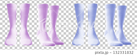2 Set of pastel purple blue violet, front side view blank plain socks on transparent background, PNG file. Mockup template for artwork design 2 Set of pastel purple blue violet, front side view blank plain socks on transparent background, PNG file. Mockup template for artwork design 132331832