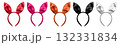 Set of satin silk red pink brown orange black white bunny rabbit hare ears headband headgear on transparent background cutout, PNG file. Many different colours. Mockup template for artwork design 132331834