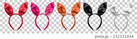 Set of satin silk red pink brown orange black white bunny rabbit hare ears headband headgear on transparent background cutout, PNG file. Many different colours. Mockup template for artwork design Set of satin silk red pink brown orange black white bunny rabbit hare ears headband headgear on transparent background cutout, PNG file. Many different colours. Mockup template for artwork design 132331834