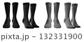 2 Set of black and dark grey gray, front side view blank plain socks on transparent background, PNG file. Mockup template for artwork design 132331900