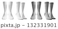 2 Set of white and light grey gray, front side view blank plain socks on transparent background, PNG file. Mockup template for artwork design 132331901