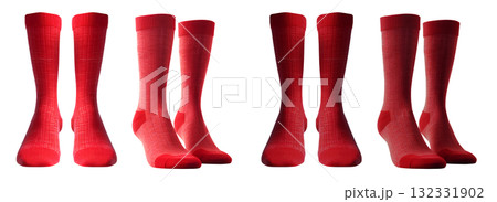 2 Set of dark light red maroon, front side view blank plain socks on transparent background, PNG file. Mockup template for artwork design 2 Set of dark light red maroon, front side view blank plain socks on transparent background, PNG file. Mockup template for artwork design 132331902