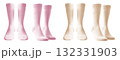 2 Set of pastel light pink beige, front side view blank plain socks on transparent background, PNG file. Mockup template for artwork design 132331903
