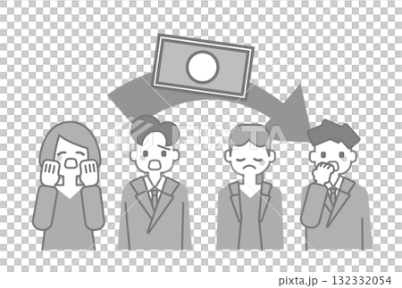 一位商人因減薪而感到悲傷的插圖(單色) 一位商人因減薪而感到悲傷的插圖(單色) 132332054