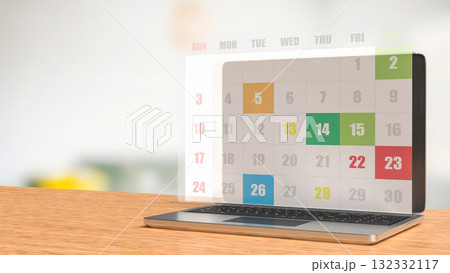 The Calendar and laptop for Business concept 3d Rendering. The Calendar and laptop for Business concept 3d Rendering. 132332117