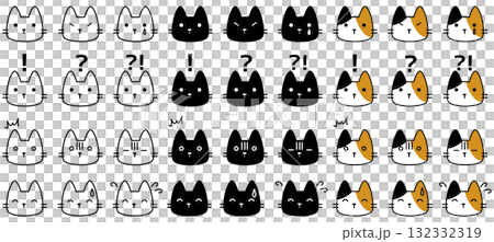 一組可愛的貓臉圖示表達各種情緒 132332319