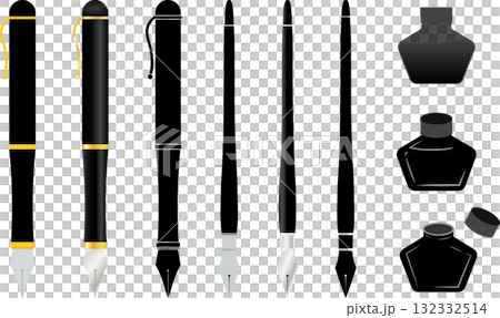 一套各種金銀裝飾鋼筆材質和黑色墨水瓶 一套各種金銀裝飾鋼筆材質和黑色墨水瓶 132332514