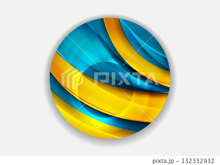 Glossy 3d circle with yellow and blue elegant waves, abstract concept background 132332932