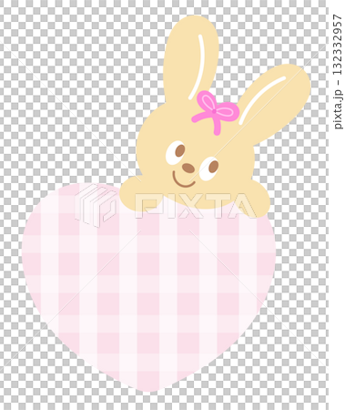 Cute illustration of bunny and pink plaid heart for decoration, print, label, sticker, animal, shop, zoo, adopt and rescue animals, cartoon, pet lover, patches, brooch, name tag, sticker, happy easter 132332957