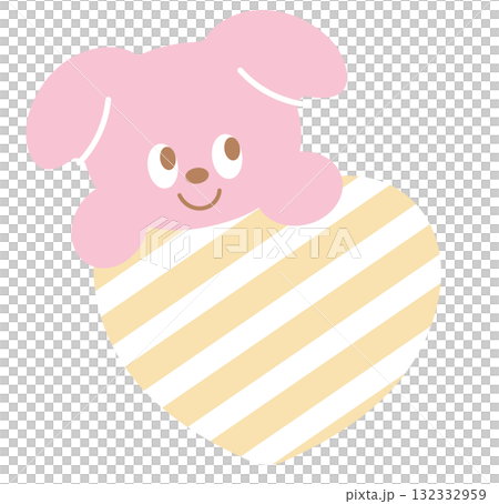 Cute illustration of puppy and yellow stripe heart for decoration, print, label, sticker, animal, pet shop, vet, adopt and rescue animals, dog cartoon, pet lover, patches, brooch, name tag, sticker 132332959