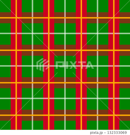 緑と赤を基調にしたクリスマス風タータンチェック柄背景素材イラスト 132333069