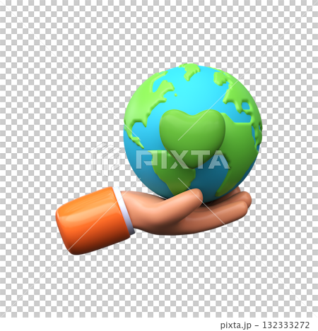 Planet earth with heart. 3d environmental protection and care icon Planet earth with heart. 3d environmental protection and care icon 132333272