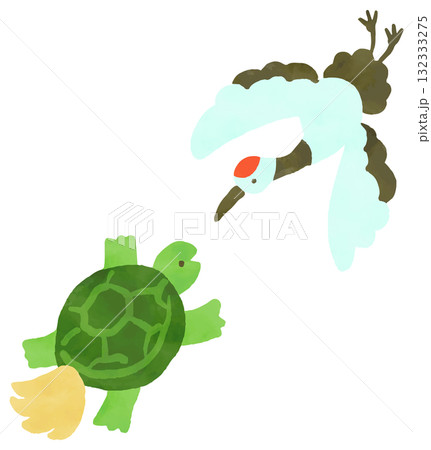 鶴と亀の水彩風手描きイラスト 鶴と亀の水彩風手描きイラスト 132333275