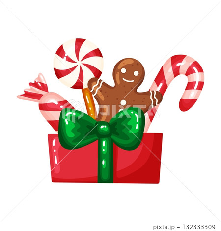 Christmas Gift Box with Sweets and Gingerbread Christmas Gift Box with Sweets and Gingerbread 132333309
