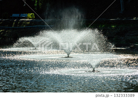Magnificent fountain in the middle of the river. Dobele, Latvia. Magnificent fountain in the middle of the river. Dobele, Latvia. 132333389