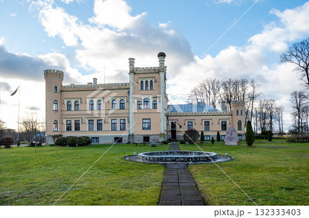 Garsene castle or manor built in 1856 in Neo-Gothic style. Garsene, Latvia 132333403
