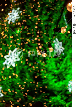 garland of light bulbs on defocused festive lights background, shallow depth of field, copy space 132333442