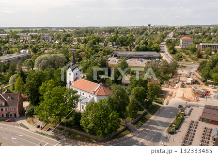 Aerial view of the city center and Saldus Lutheran Church. Saldus, Latvia Aerial view of the city center and Saldus Lutheran Church. Saldus, Latvia 132333485