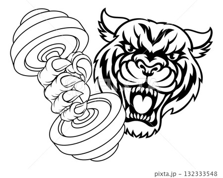 Tiger Weight Lifting Dumbbell Gym Animal Mascot Tiger Weight Lifting Dumbbell Gym Animal Mascot 132333548