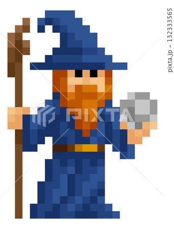 Wizard Fantasy Pixel Art Game Cartoon Character 132333565