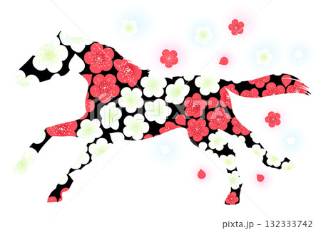 走る馬と梅のイラスト 走る馬と梅のイラスト 132333742