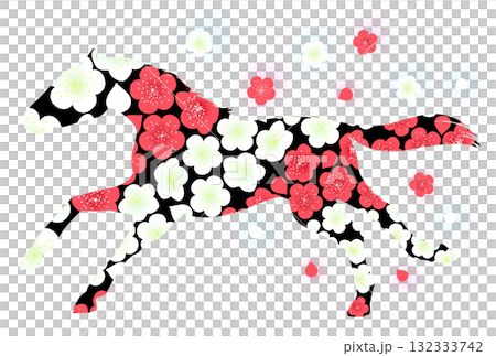 走る馬と梅のイラスト 走る馬と梅のイラスト 132333742