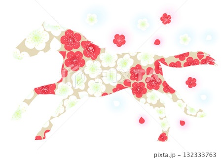 走る馬と梅のイラスト 走る馬と梅のイラスト 132333763