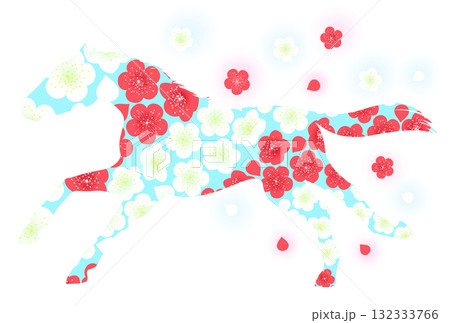 走る馬と梅のイラスト 132333766