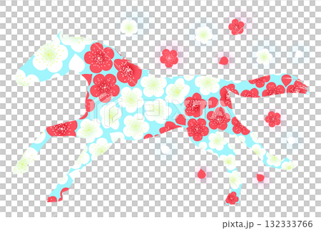 走る馬と梅のイラスト 132333766