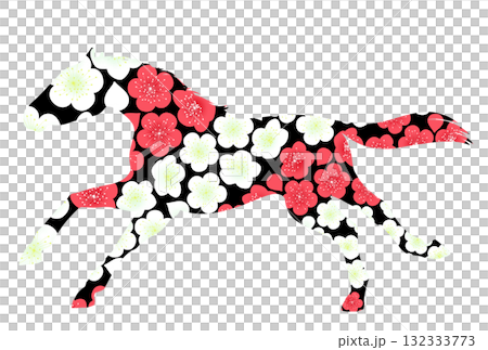 走る馬と梅のイラスト 走る馬と梅のイラスト 132333773