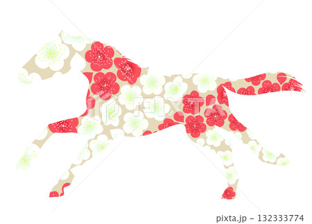 走る馬と梅のイラスト 132333774