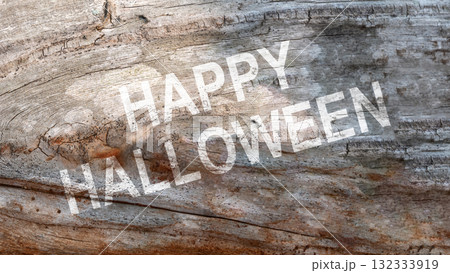 Text of Happy Halloween on the wooden textured background. Concept of Happy Halloween Text of Happy Halloween on the wooden textured background. Concept of Happy Halloween 132333919