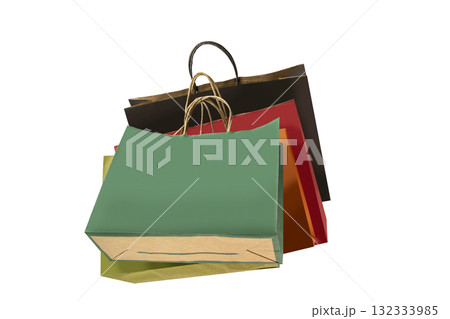 Colorful paper shopping bags or tote bags on a white background. Mockup, template, or copy space Colorful paper shopping bags or tote bags on a white background. Mockup, template, or copy space 132333985