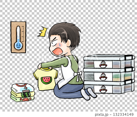 衣替えのタイミングが難しい男性のイラスト 132334149