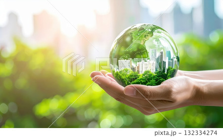 《AI画像》ガラスの地球儀と都市風景 《AI画像》ガラスの地球儀と都市風景 132334274