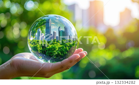 《AI画像》ガラスの地球儀と都市風景 《AI画像》ガラスの地球儀と都市風景 132334282