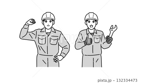 ヘルメットをかぶっている作業員の男性のイラスト 132334473