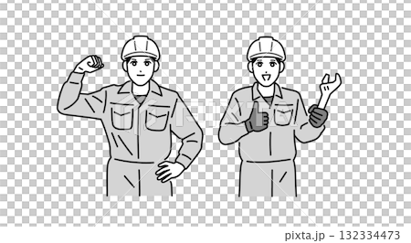 Illustration of a male worker wearing a helmet Illustration of a male worker wearing a helmet 132334473